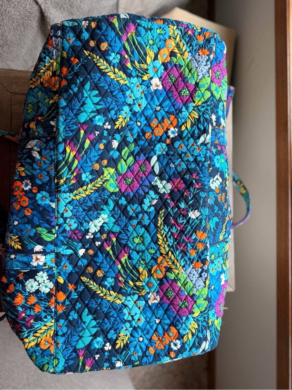 Vera Bradley Teal Floral Quilted Travel Duffle with Multicolor Blooms - Picture 7 of 9